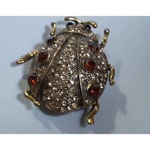 Vintage Rhinestone Ladybug Stretch Band Ring